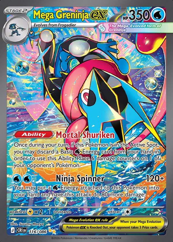 Pokémon karta Mega Greninja ex, Special Illustration Rare zo setu Chaos Rising