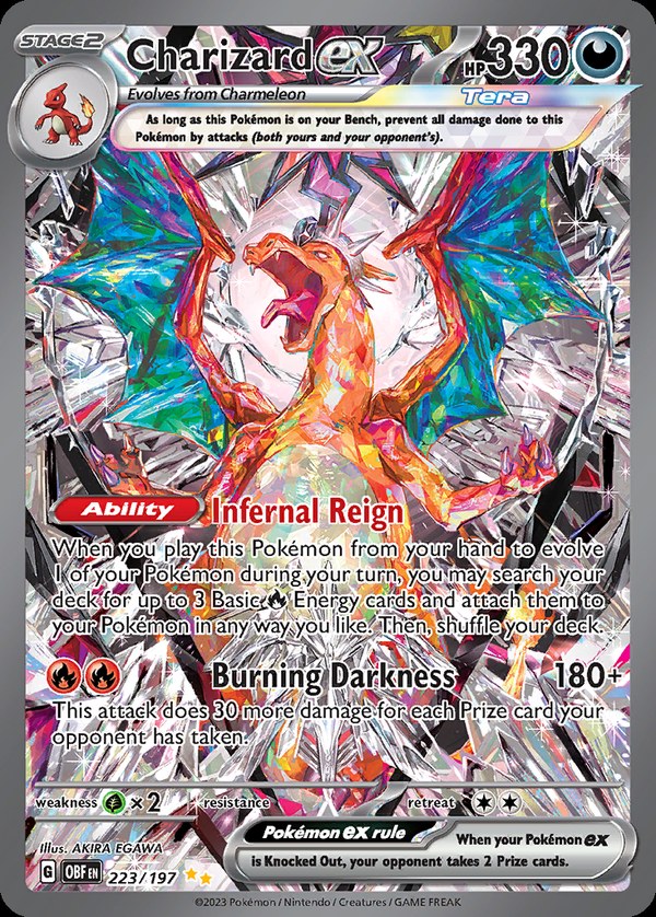 Pokémon karta Charizard ex, Special Illustration Rare zo setu Obsidian Flames