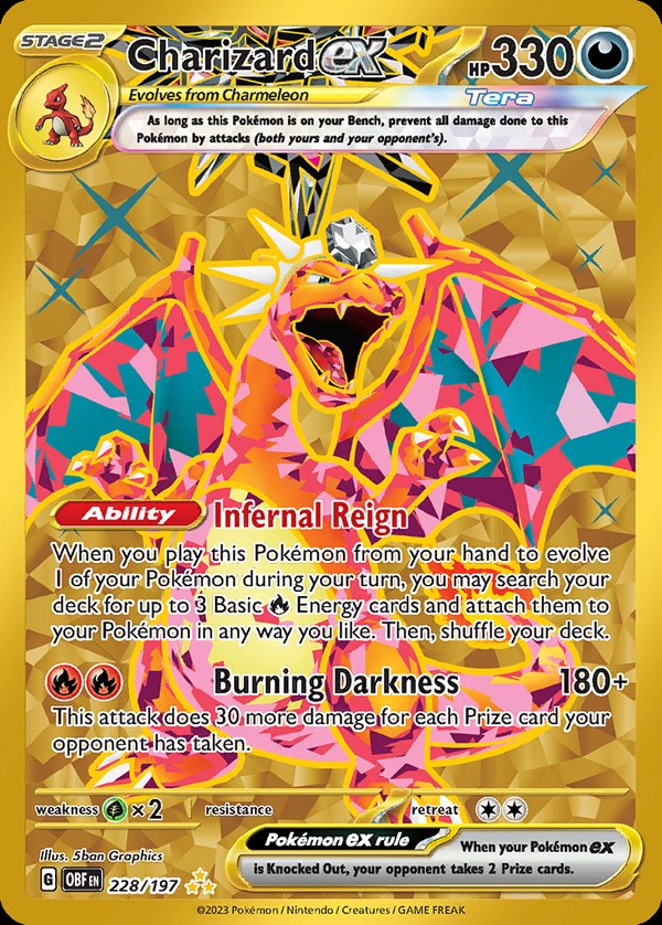 Pokémon karta Charizard ex, Hyper Rare zo setu Obsidian Flames