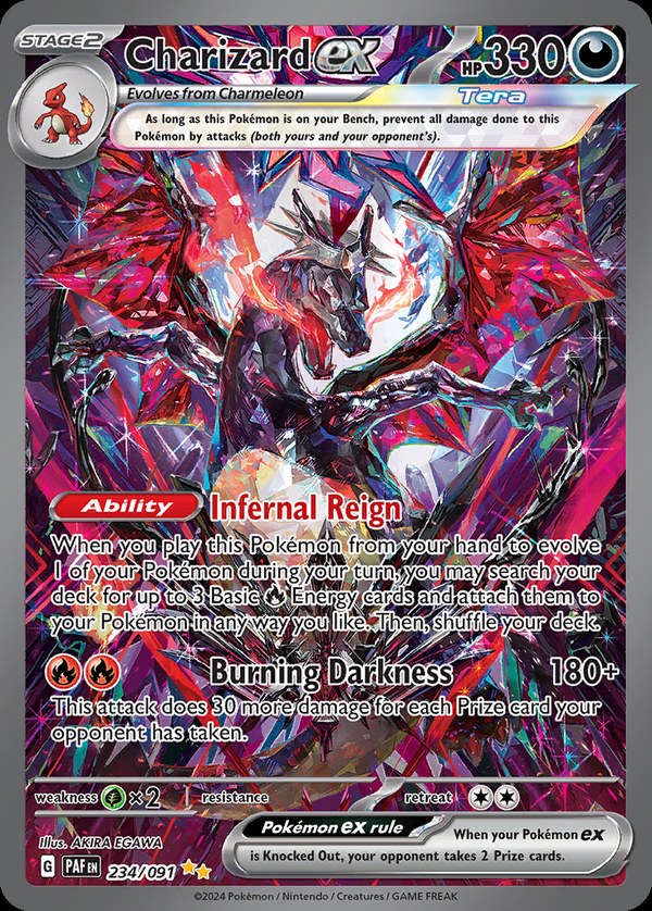 Pokémon karta Charizard ex, Special Illustration Rare zo setu Paldean Fates