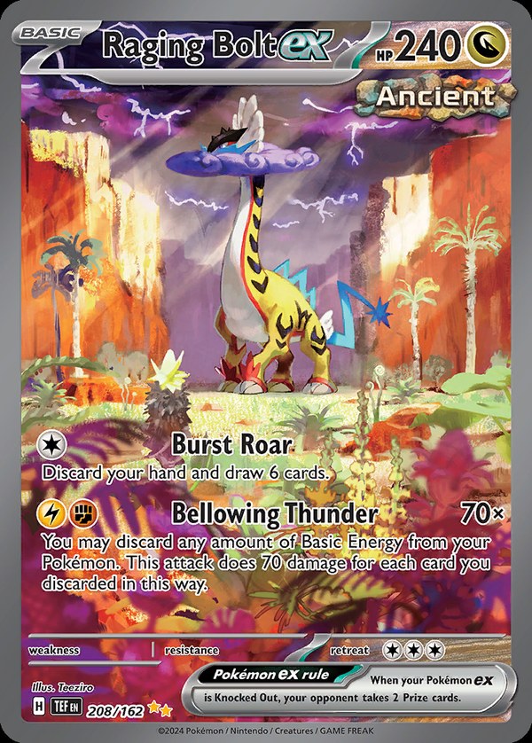 Pokémon karta Raging Bolt ex, Special Illustration Rare zo setu Temporal Forces