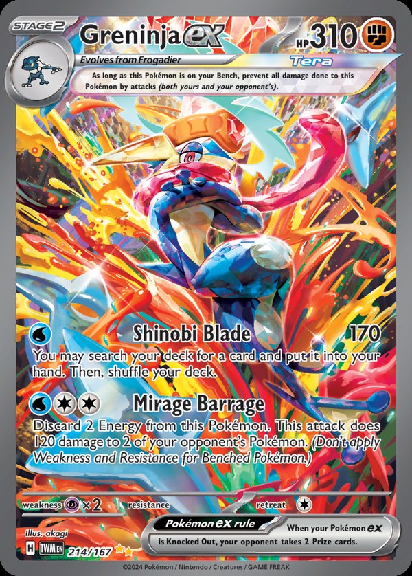 Pokémon karta Greninja ex, Special Illustration Rare zo setu Twilight Masquerade