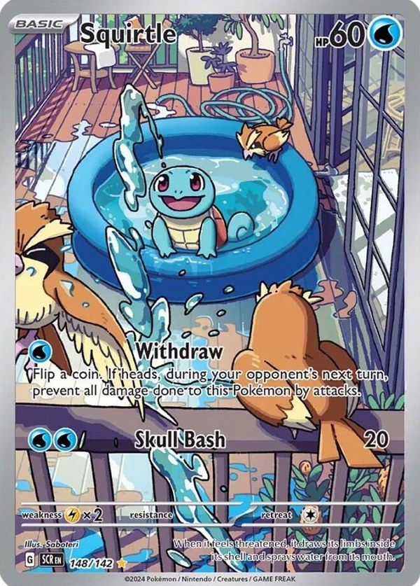Pokémon karta Squirtle, Illustration Rare zo setu Stellar Crown