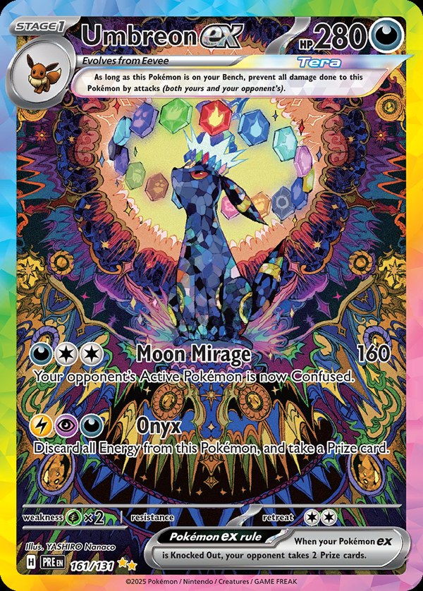 Pokémon karta Umbreon ex, Special Illustration Rare zo setu Prismatic Evolutions