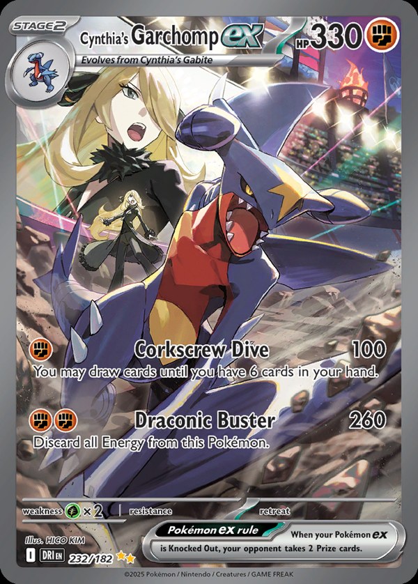 Pokémon karta Cynthia's Garchomp ex, Special Illustration Rare zo setu Destined Rivals