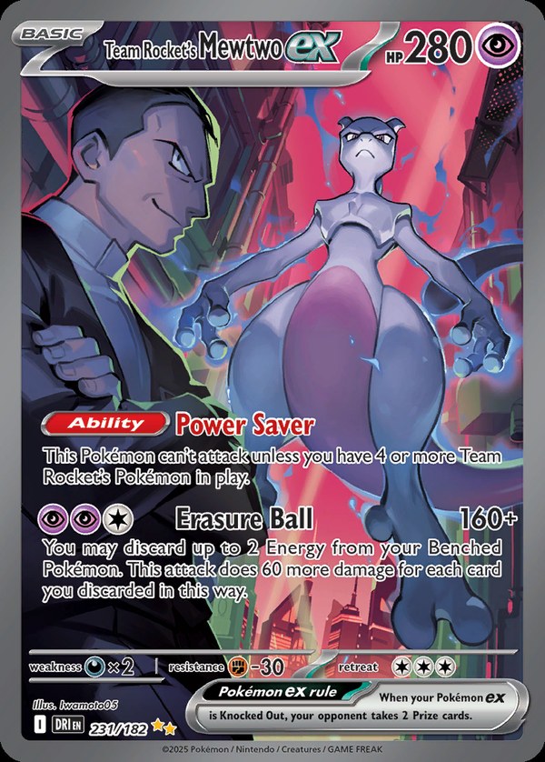 Pokémon karta Team Rocket's Mewtwo ex, Special Illustration Rare zo setu Destined Rivals