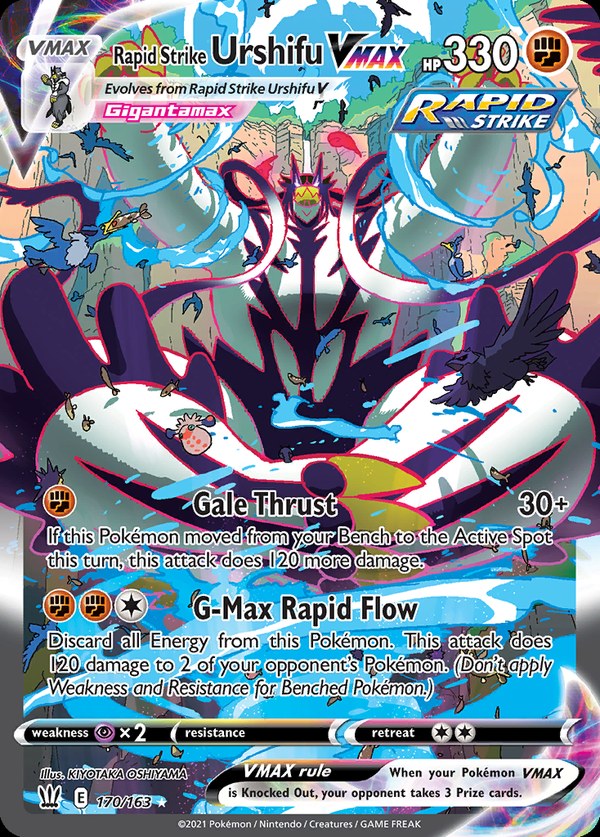 Pokémon karta Rapid Strike Urshifu VMAX, Rainbow Rare zo setu Battle Styles