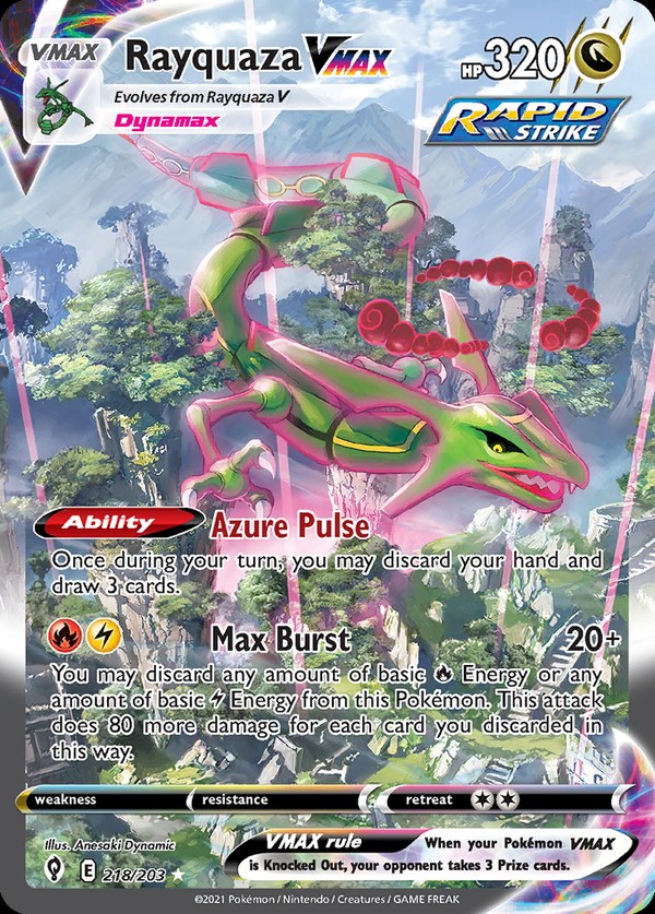 Pokémon karta Rayquaza VMAX, Alternate Art Secret zo setu Evolving Skies