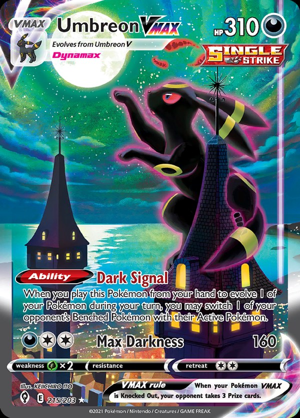 Pokémon karta Umbreon VMAX, Alternate Art Secret zo setu Evolving Skies