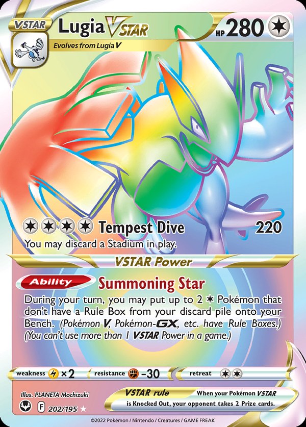 Pokémon karta Lugia VSTAR, Rainbow Rare zo setu Silver Tempest