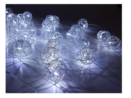 VOR drátové koule 50L - 5m dekorační světelný řetěz 50x drátové mini koule s LED diodou, vnitřní i venkovní použití