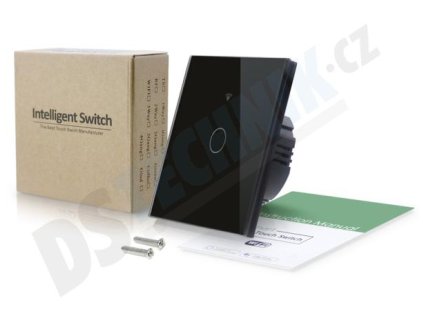 WTE1 WiFi - skleněný chytrý 1 okruhový dotykový a bezdrátový vypínač osvětlení, max 10A, ovládání aplikací TuyaSmart v telefonu, 3 barevné varianty