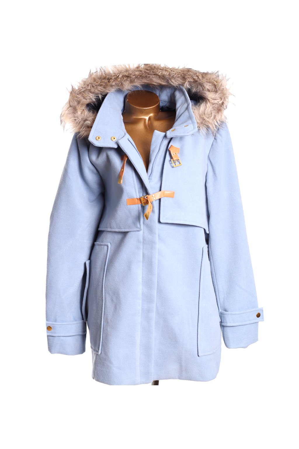 Dámský modrý kabát s kapucí s kožešinou / B.YOU  / XXXXL (52/54) / ANGLIE