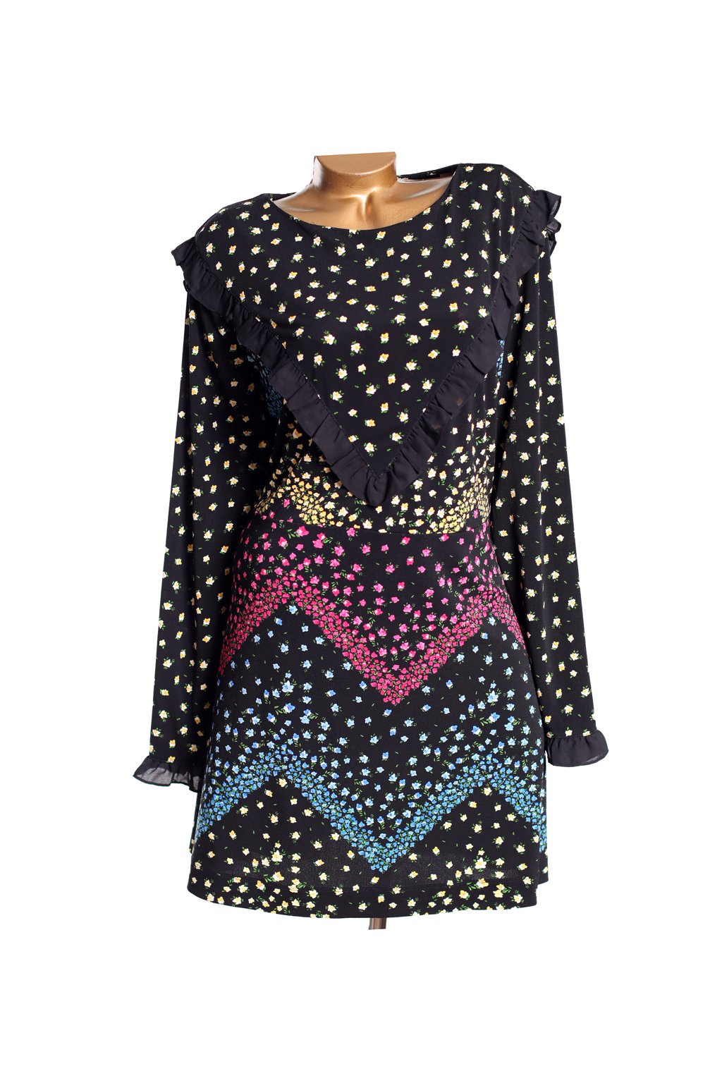 Dámské černé šaty s barevným květinovým vzorem / NEXT - XXL (46) / ANGLIE