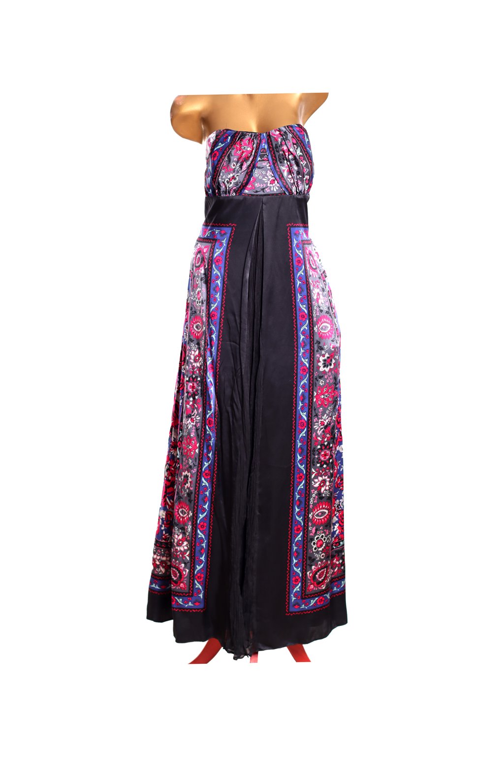 Dámské černé hedvábné společenské šaty s barevným vzorem / MonSoon / XXL (44) / ANGLIE