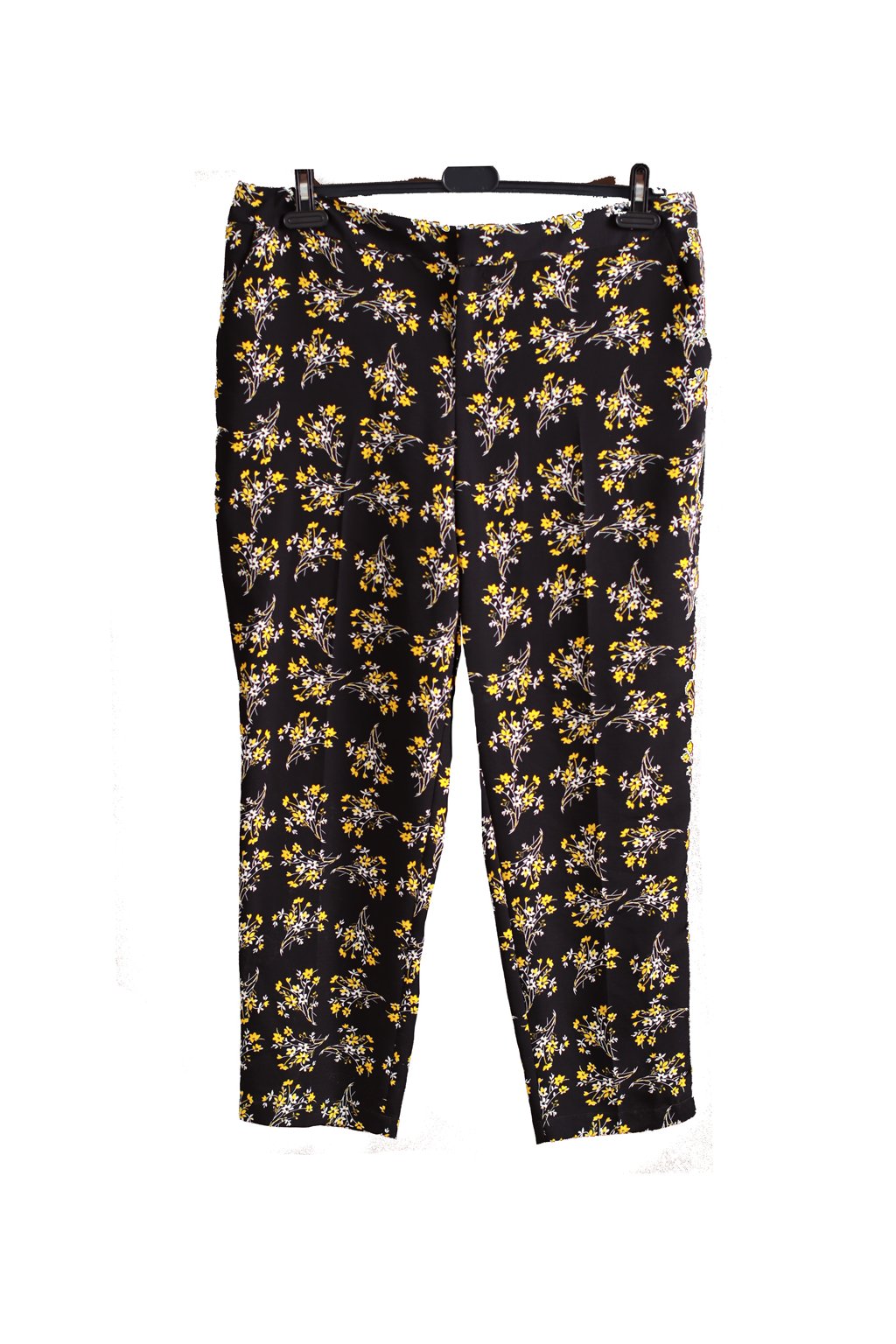 Dámské černo-bílo-žluté vzorované lehké kalhoty / Papaya / XXL (46) / ANGLIE