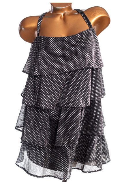 Dámská černá elastická halenka s volány a stříbrnými puntíky / JOANNA HOPE - XXXXL+ (54/56) / ANGLIE UK (26) Na štítku 58 odpovídá 54