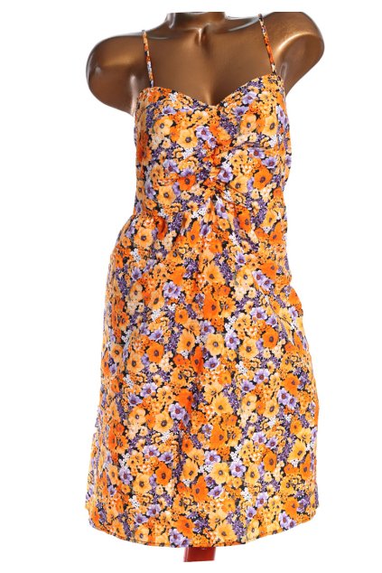Dámské oranžovo-modré šaty s květy  na ramínka/ H§M / XXL (46) / ANGLIE (18)