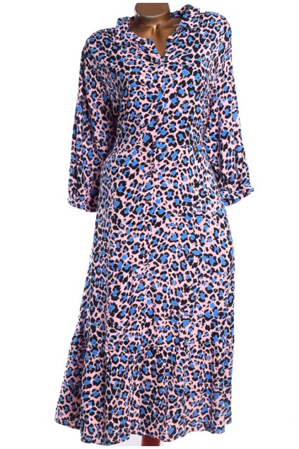 Dámské, luxusní viscosové barevné šaty  - růžovo-modro-černé s lepardími vzory / Marks§Spencer / XXXXL (50/52) / ANGLIE (24)