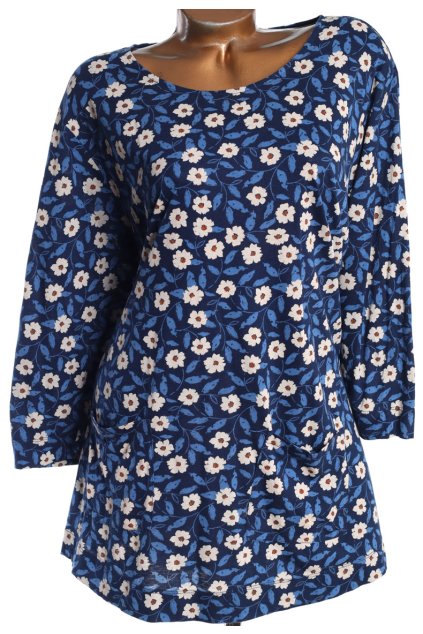 Dámská modrá květovaná bavlněná značková halenka -v přední části 2 kapsy / SEASALT CORNWALL  / XXXXL (52) / UK 24 / ANGLIE