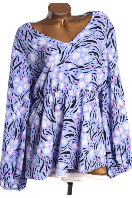 Dámská modro-černo-bílo-růžová halenka s květy, hvězdami a zebřím vzorem / SIMPLY BE / XXXL (50) / UK 22 / ANGLIE