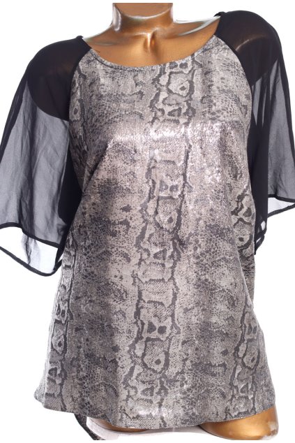 Dámská černo-stříbrná halenka s motivem hadí kůže / SIMPLY BE / XXXXL (52) / UK 24 / ANGLIE