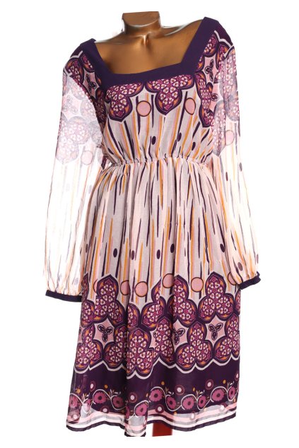 Dámské značkové fialové vzorované šaty / SOUTH COLLECTION / XXXL (48) / ANGLIE (20)