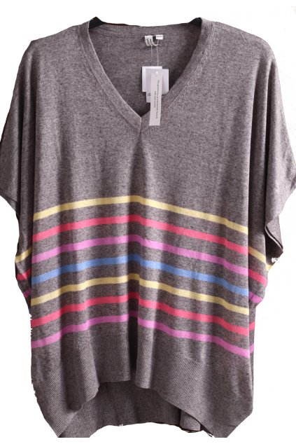 Dámská šedá svetrová oversized značková halenka s barevnými pruhy / JD WILLIAMS / XXXXL (52 - 54) / na štítku vel. 52-54 / UK 24 - 26 / ANGLIE