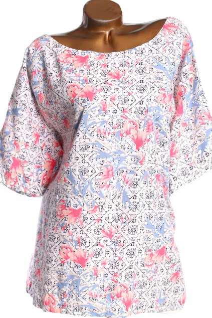 Dámská bílo-modro-růžovo-černá vzorovaná halenka/ M&CO / XXXXL+ (58 - 60) / na štítku UK 28 (XXXXL+ 56) / ANGLIE