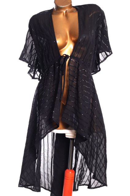 Dámské černé zavinovací šaty s flitry / CAPSULE / XXXXL+ 52/54/56/58/60) / šírku lze korigovat tkaničkou - oversize) / ANGLIE