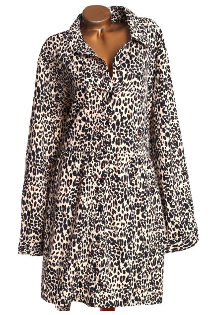 Dámské krémovo-černo-hnědé leopardí šaty / BOOHOO / XXXXL (54) / na štítku vel. 54 / UK 26 / ANGLIE