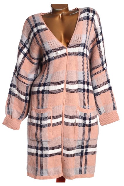 Dámský hnědo-modro-krémový károvaný podzimní svetrobý kabát / CAPSULE / XXXXL+ (56/58/60) / na štítku vel. 56/58 / UK 28/30  / ANGLIE