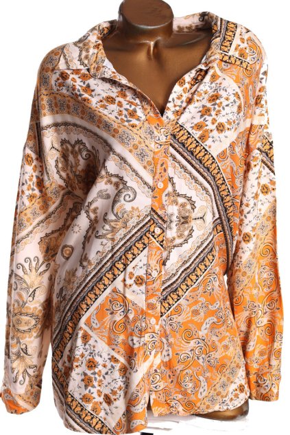Dámská oranžovo-krémovo-černá vzorovaná halenka / F&F  / XXXL/XXXXL (48/50/52) / na štítku vel. 48 / UK 20 /ANGLIE