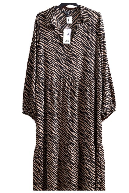 Dámské černo-béžové žíhané lehčí značkové šaty / LTS  / XXXL/XXXXL (50/52) / na štítku vel. 50/ UK 22 / ANGLIE