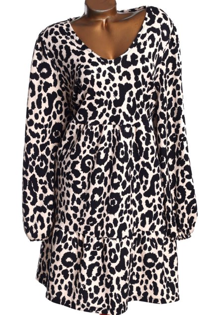 Dámské černo-béžové šaty s leopardím vzorováním / PRIMARK / XXL/XXXL (46/48) / ANGLIE - na štítku UK 18/20