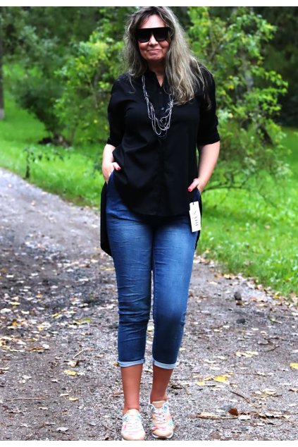 Dámská černá košile/ LINDSAY MODA / XXL-XXXXL (42/44/46/48/50/52/54) prsa do 150 cm  / MODA ITALY -  jedna UNI VELIKOST - záleží, jak kdo chce mít volné/upnuté