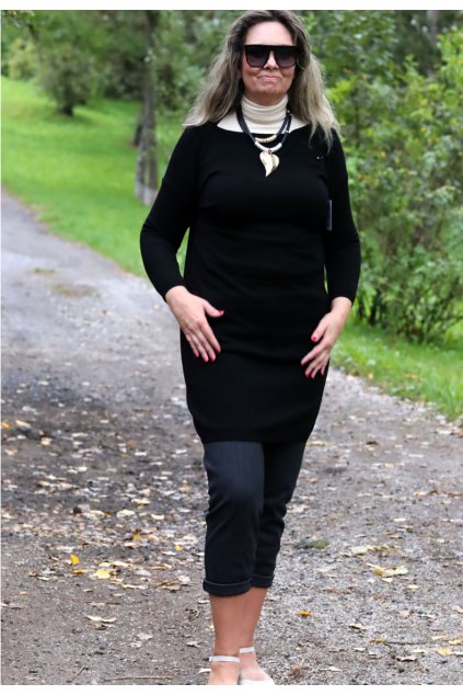 Dámské černé svetrové šaty  FASHION / XXL-XXXXL (44/46/48/50/52/54) prsa do 130 cm  / MODA ITALY -  jedna UNI VELIKOST - záleží jak chcete mít volné