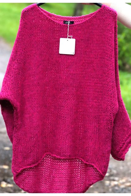 Dámský růžový dirkovaný svetr / MADE IN ITALY / XXL-XXXL+ (42/44/46/48/50/52) prsa do 140 cm  / MODA ITALY - JEDNA UNI VELIKOST - záleží, jak chcete mít volné