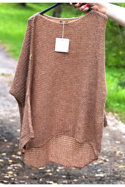 Dámský hnědÝ dírkovaný svetr / MADE IN ITALY / XXL-XXXL+ (42/44/46/48/50/52/54) prsa do 140 cm  / MODA ITALY - jedna UNI VELIKOST - záleží, jak chcete mít volné