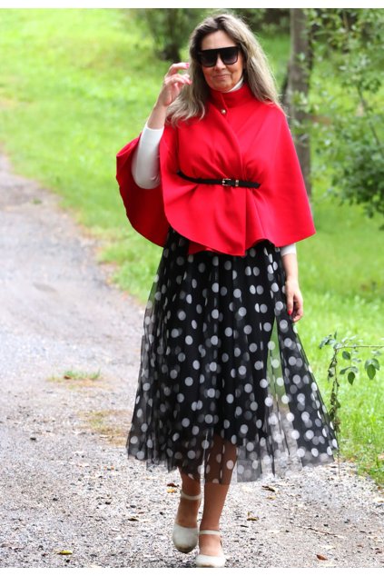 Dámská černá puntikatá sukně / MY HELÉNA / XL-XXXL (42/44/46/48) pas do 120 cm - na gumu  / MODA ITALY  jedna UNI VELIKOST - záleží, jak kdo chce mít volné/upnuté