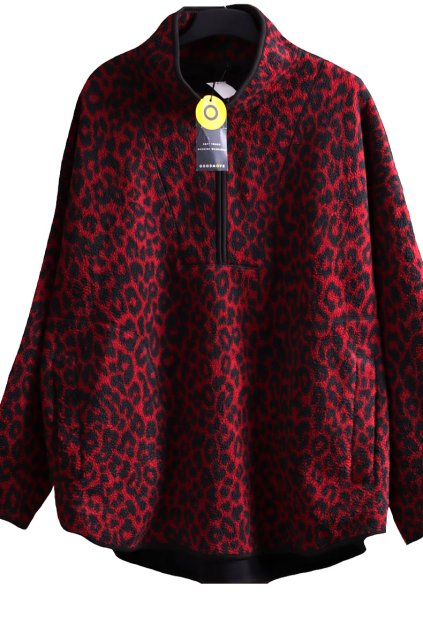 Dámská černo-červená luxusní leopardí bunda (pořizovací cena 1500 Kč) / GOODMOVE - MARKS SPENCER / XXXXL+ (50/52/54+) / na štítku 50/ UK 22/ ANGLIE