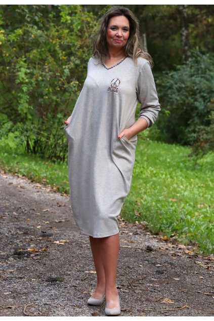 Dámské šedé teplé, podzimní úpletové šaty / LAMAYA / XXL-XXXXL (44/46/48/50/52/54) prsa do 140 cm  / MODA ITALY- jedna UNI velikost - záleží na jak chcete mít volné