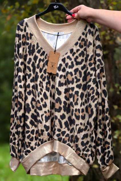 Dámský leopardí svetřík  - tmavší / MADE IN ITALY / XXL-XXXL+ (42/44/46/48/50) prsa do 130 cm  / MODA ITALY - jedna UNI VELIKOST  - záleží, jak chcete mít volné