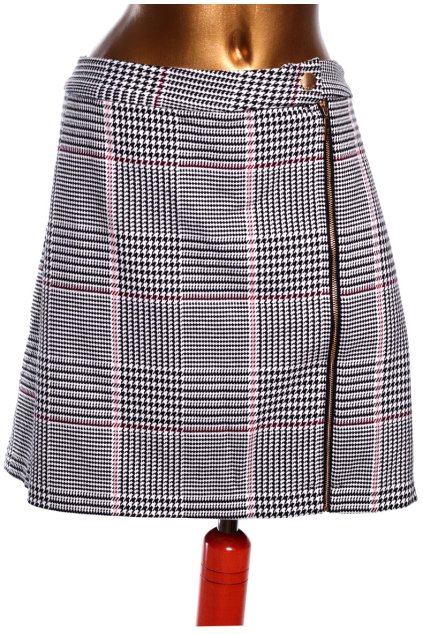 Dámská bílo-černo-vínová károvaná zimní telpá sukně / PER UNA / XXL (44/46 - pas 106 cm)) / na štítku 50 / UK 22/ ANGLIE