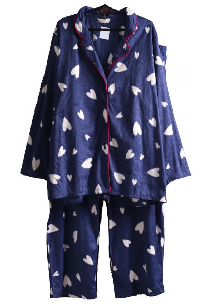 Dámská modrý teplý domácí komplet/pyžamo se srdíčky/ Marks & Spencer / XXL (46/48/50) / UK 16/18 / ANGLIE