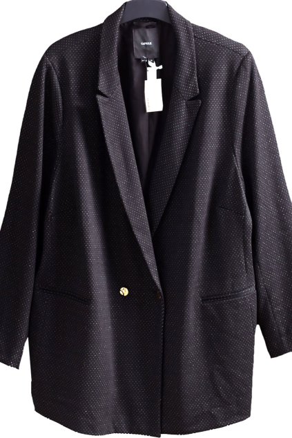 Dámské černé podzimní luxusnÍ sako se zlatými tečkami a s podšívkou / CAPSULE / XXXXL (54/56) / na štítku vel. 56 / UK 28 /ANGLIE