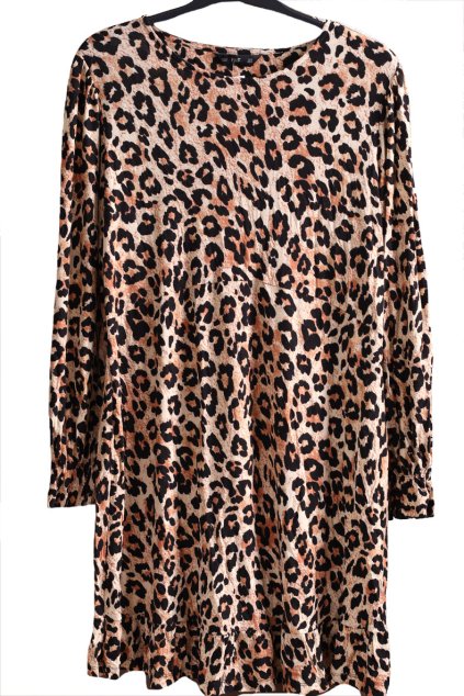 Dámká hnědé vzorované šaty se zvířecím vzorem /  F&F / XXXXL (50) / UK 22-24 / ANGLIE