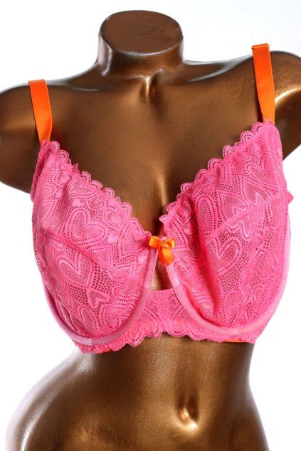 Dámská růžovo-oranžová krajková podprsenka / ANN SUMMERS / košíček 100K / UK 38H / ANGLIE