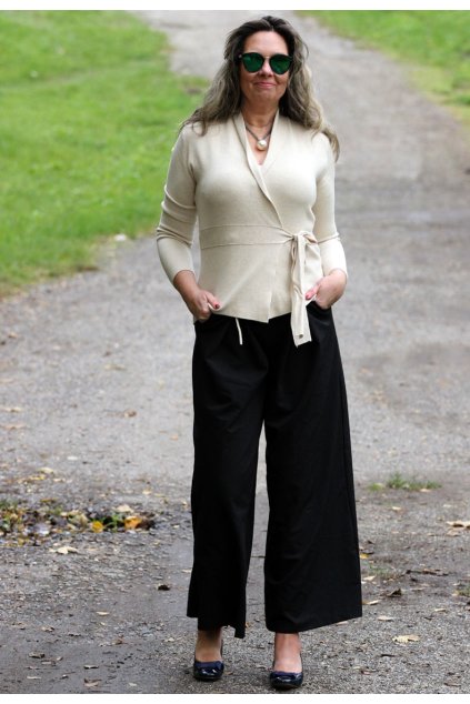 Dámský podzimní kvalitní zavinovací béžový svetr / ALFA / M-XXL (38/40/42/44)  prsa v kldu 100 cm, po natažení do 120 cm  / MODA ITALY