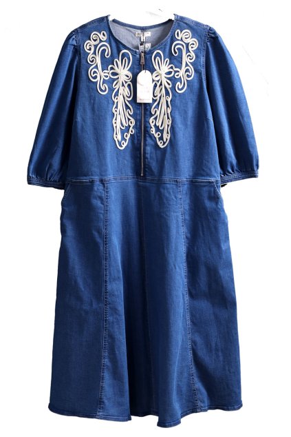 TOP ORIGINÁL KOUSEK - Dámské modré luxusní značkové džínové šaty se vzorem na prsou /exkluzivní  značka- MONSOON / XXXL (48/50) / UK 22 / ANGLIE